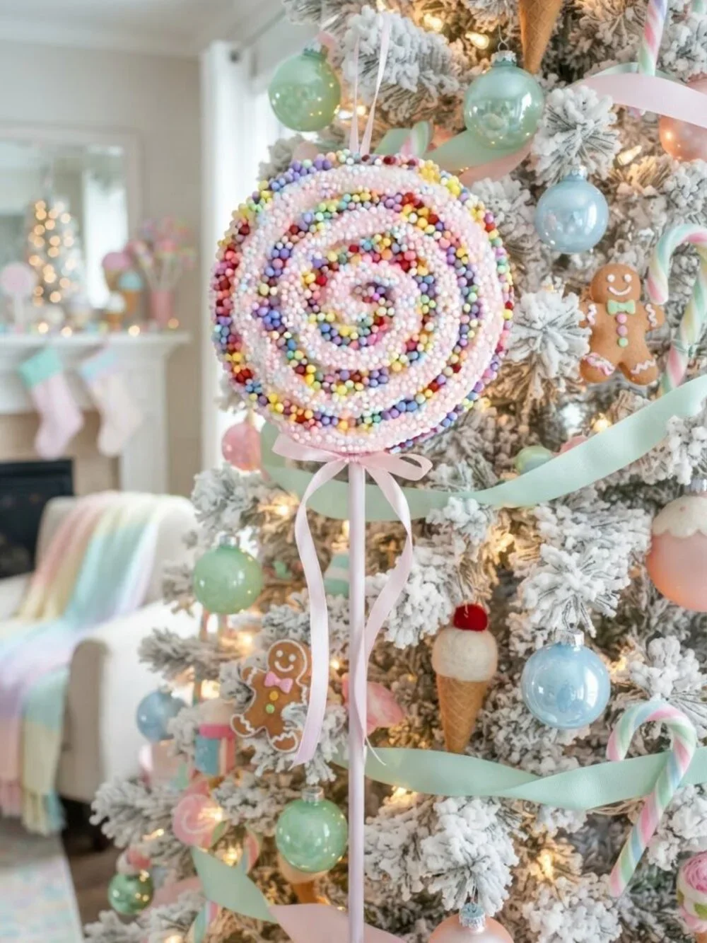 Pastel Pink Lollipop Christmas Ornament Pick 16